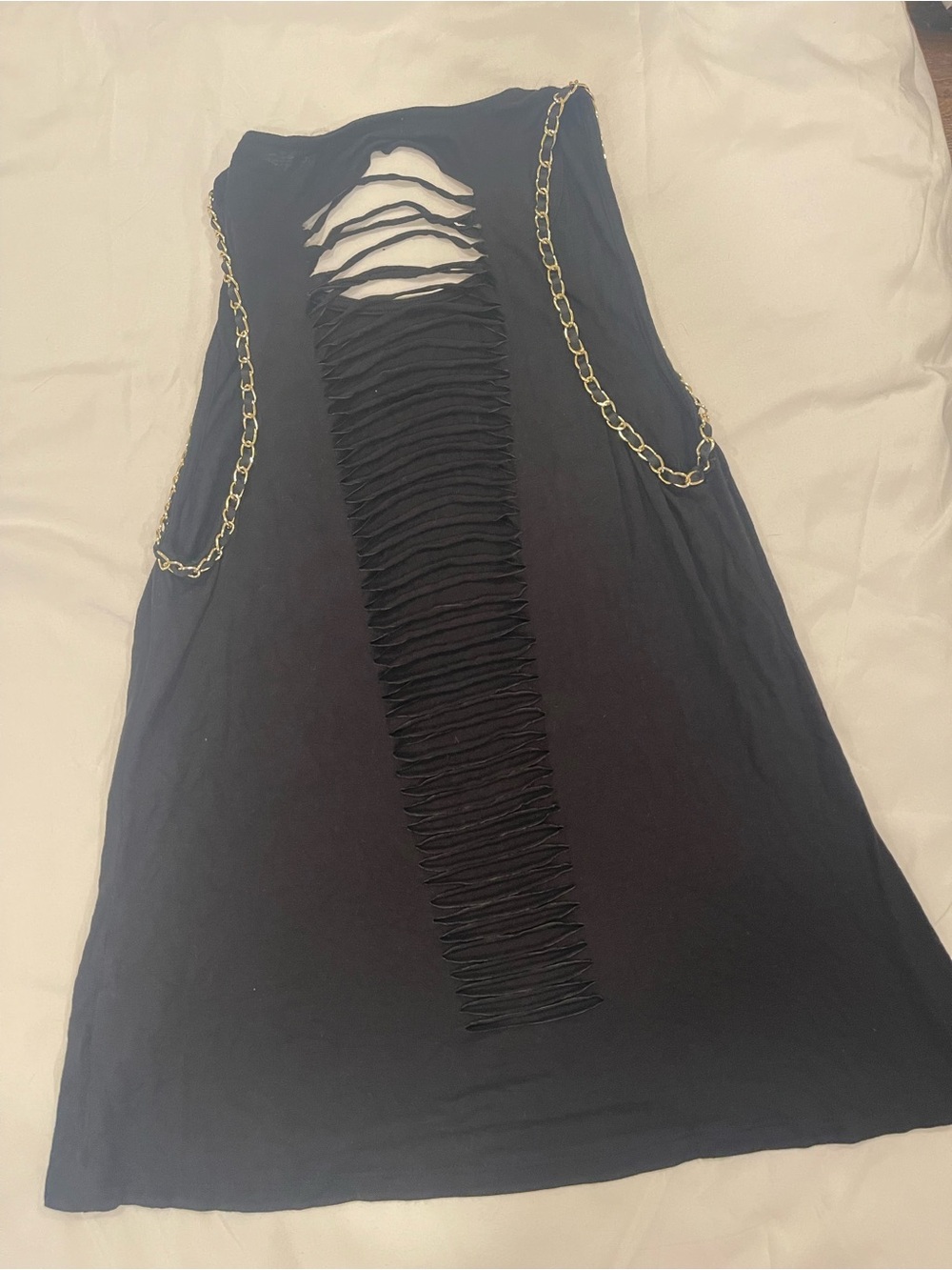 Occasion Black Distressed Tank with Gold Chain Straps